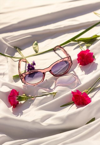 PURPLE DIAGONAL CUT CAT EYE OVAL SUNGLASSES