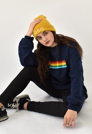G&G UNISEX NAVY CHUNKY RAINBOW SWEAT