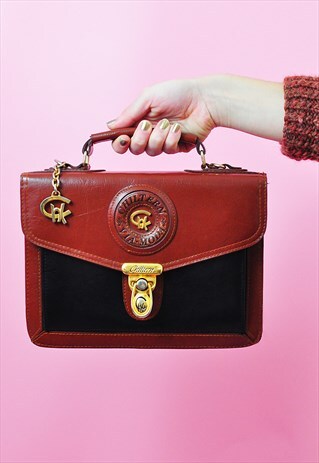 VINTAGE TWO TONE LEATHER SATCHEL TOTE SHOULDER BAG