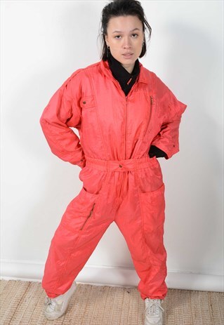 Vintage 90s Ski Suit Pink Retro Skiwear Size L