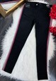 BLACK WITH RED & WHITE SIDE STRIPE SKINNY JEANS