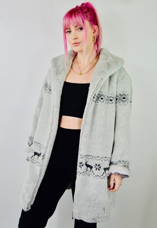 VINTAGE FAUX FUR WINTER FLUFFY SOFT COAT