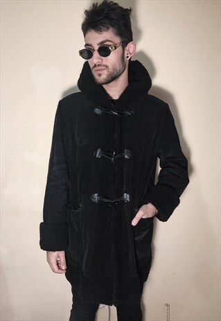 90S CORDUROY FURRY BLACK COAT