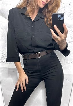 Elegant Classy Retro Black Blouse / Shirt - M