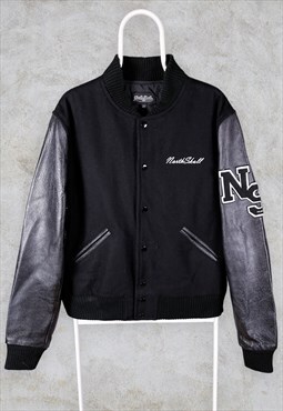 North & Skull Black Varsity Jacket Leather Wool XL