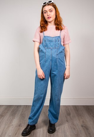 VINTAGE 90'S BLUE DENIM SPAGHETTI STRAP DUNGAREES
