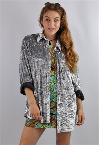 VINTAGE SILVER VELVETY METALLIC SHIRT