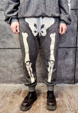 Skeleton bones joggers skull print sports overalls in grey