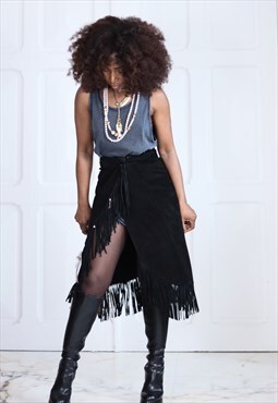 Fringed suede leather skirt