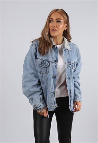 VINTAGE LEE LINED RIDER DENIM JACKET OVERSIZED UK 14 L (B6O)