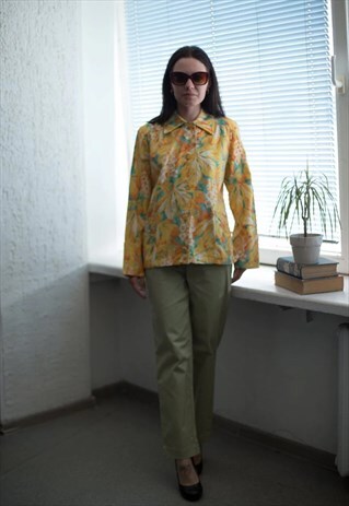 VINTAGE 80'S FLOWER PATTERNED LONG SLEEVE JACKET