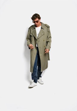 90s retro detective trench coat men's khaki green 