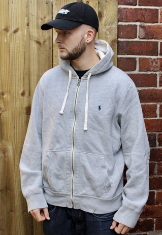 VINTAGE POLO RALPH LAUREN GREY HOODIE LARGE