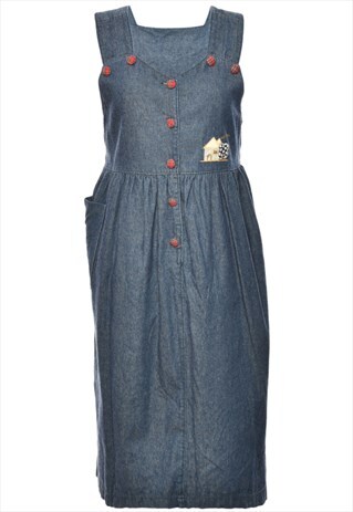 BEYOND RETRO VINTAGE BUTTON FRONT DARK WASH DENIM DRESS - M
