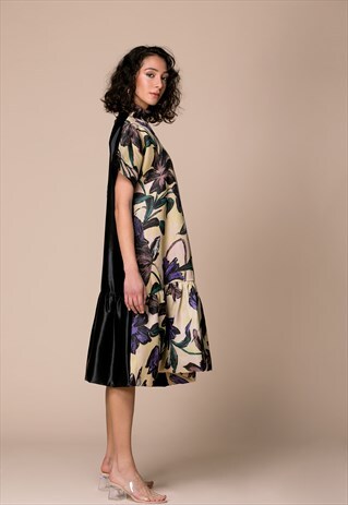 AVANT GARDE FLORAL MAXI DRESS, RUFFLE DRESS, PARTY DRESS