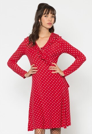 RED AND WHITE SPOTTY WRAP DRESS