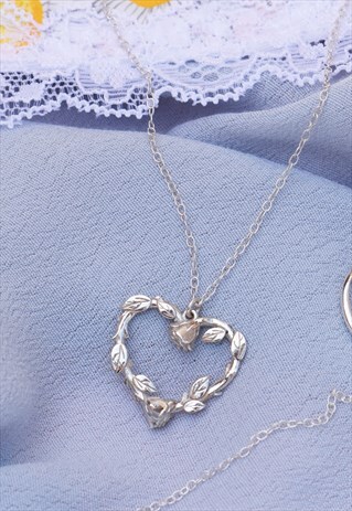 SILVER ROSE HEART NECKLACE HANDMADE