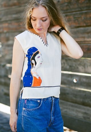 VINTAGE 70S HANDPAINTED FESTIVAL TOP