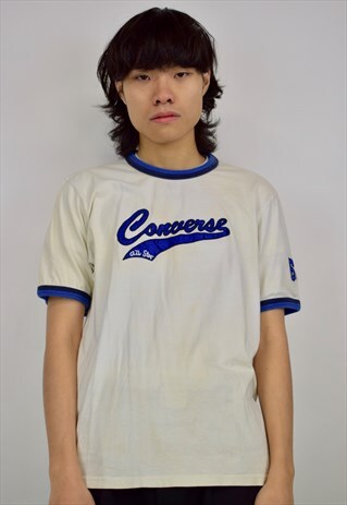 VINTAGE 90S CONVERSE CREAM/BLUE T-SHIRT
