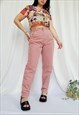 90s retro red checked straight high waist casual pants