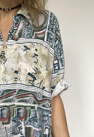 PATTERNED OVERSIZED RETRO VINTAGE UNISEX FESTIVAL SHIRT. ALL