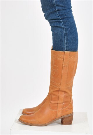 VINTAGE REAL LEATHER BOOTS IN BROWN
