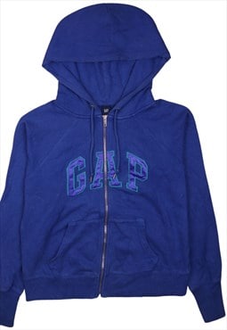 Vintage 90's Gap Hoodie Spellout Full Zip Up Blue Large