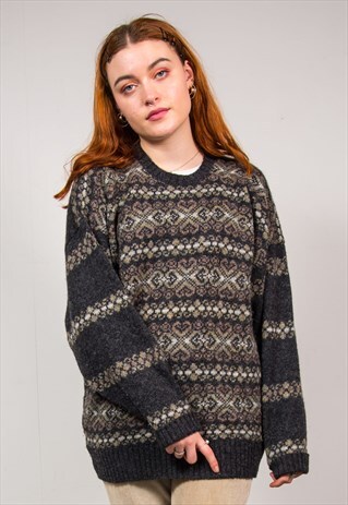 VINTAGE 90'S PATTERNED KNIT OVERSIZED JUMPER