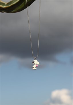 Deadstock Snoopy enamel pendant silver snake chain necklace