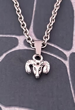 CRW Silver Bighorn Goat Sheep Horns Necklace 