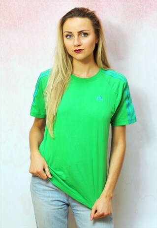 1990S VINTAGE GREEN AND BLUE CASUAL BRANDED T-SHIRT