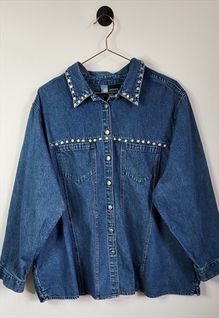 VINTAGE 80S STUDDED DENIM WOMEN'S SHIRT SIZE 18-20
