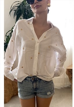 Gold Polka Dots Embroidered Shirt in Soft cotton fabric 