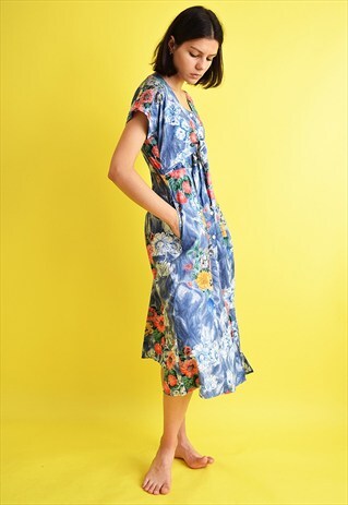 CUTE VINTAGE 90'S RETRO FLORAL PATERN PRINT MAXI DRESS
