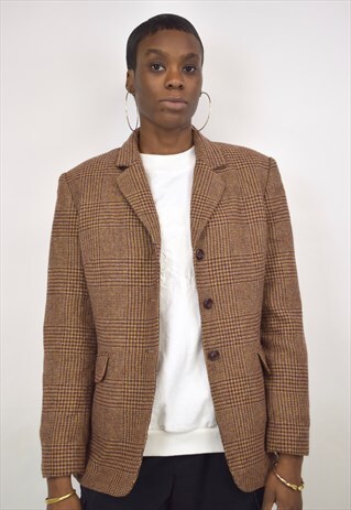 VINTAGE 90S BROWN MAROON CHECK BLAZER