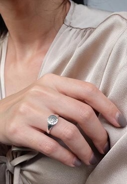 Lotus Flower Signet Ring Women Sterling Silver Ring