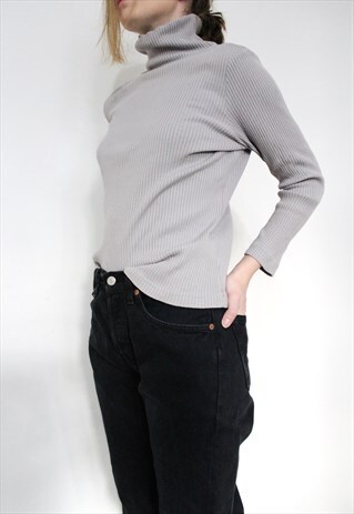 GREY RIBBED TURTLENECK TOP