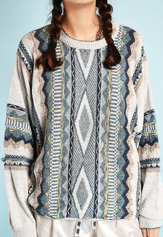 90'S RETRO JAZZY KNIT OVERSIZED FESTIVAL GARM JUMPER TOP