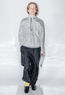 90's Vintage minimalistic quarter zip jumper in grey tones