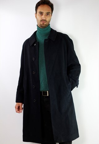 VINTAGE WOOL CASHMERE BURBERRY COAT MEN BLUE