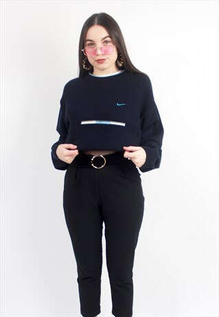 90'S RETRO BLUE KNIT OVERSIZED SWEATSHIRT