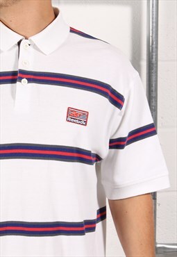 Vintage Reebok Polo Shirt in White Short Sleeve Tee Large