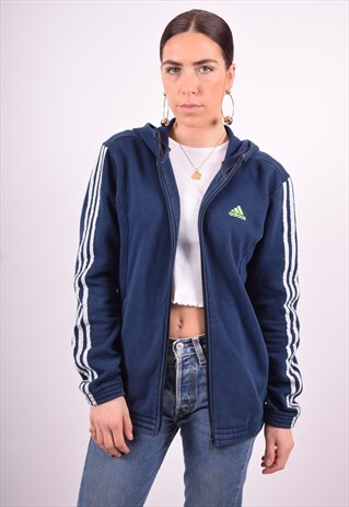 ADIDAS WOMENS VINTAGE HOODIE JACKET LARGE BLUE 90'S