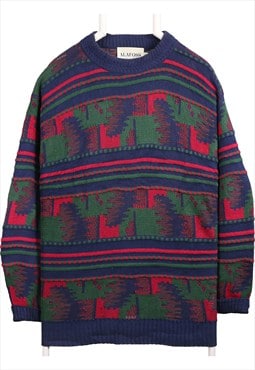 Vintage 90's Alafoss Jumper Knitted Striped Aztec Blue,