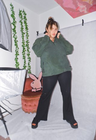 FLEECE PULL OVER JUMPER 3/4 ZIP LONG SLEEVED KHAKI GREEN