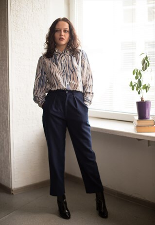 VINTAGE 80'S DARK BLUE STRAIGHT WOOL TROUSERS