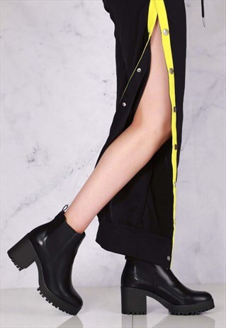 CLEATED SOLE SLIP ON ANKLEBOOT IN BLACK MATT