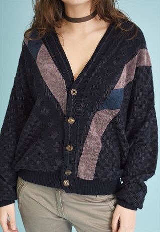 90'S RETRO SLOUCHY VELVET DETAILED KNIT CARDIGAN