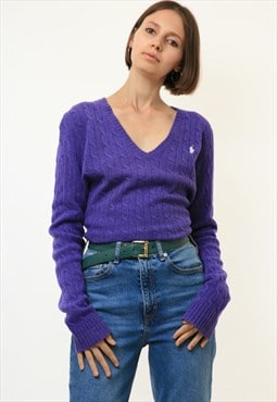 Ralph Lauren Purple 100 Woolmark V Neck Sweater Jumper 4126