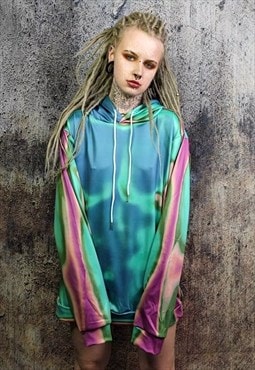 Body print hoodie thermal pullover raver jumper acid green